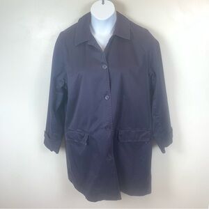 Lands End Women’s Trenchcoat Raincoat navy blue Lined 1x 16W-18W Button Up‎